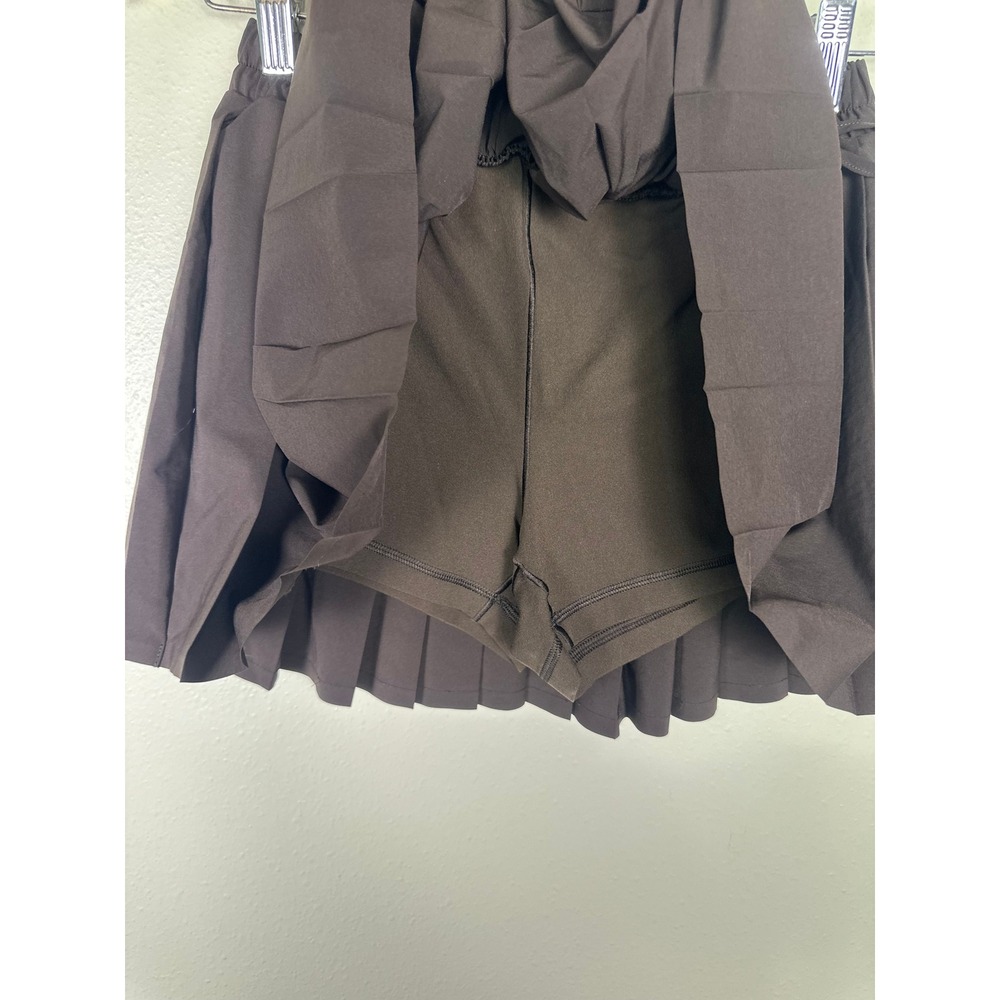 AERIE Offline Tennis Dark Academia Women S Brown Bow Pleated Athletic Mini Skort - Picture 5 of 5